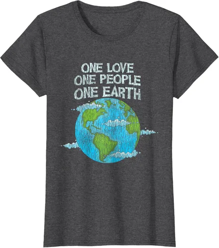 Vista 5 de Vintage One Love One People Planet Cambio climático Día de la Tierra Camiseta Negro