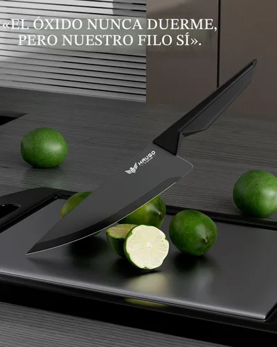 Vista 4 de Juego de cuchillos de cocina con bloque: 15 cuchillos profesionales de acero inoxidable de alto carbono, agarre cómodo que reduce la fatiga