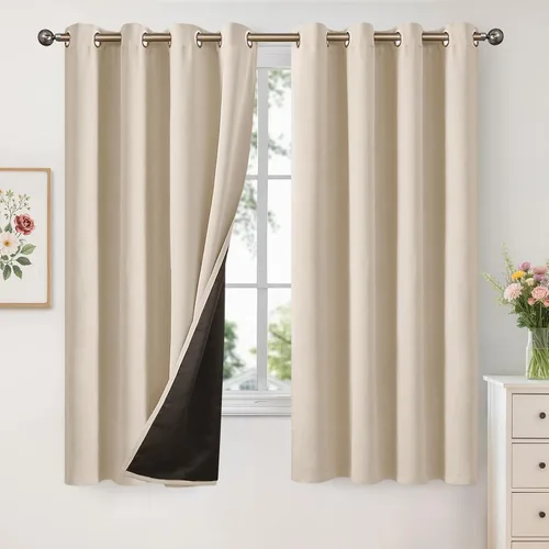 Vista 13 de YoungsTex - Cortinas 100% opacas para dormitorio, con aislamiento térmico y ojales, cortinas oscuras negras con capa pesada para ventana de sala
