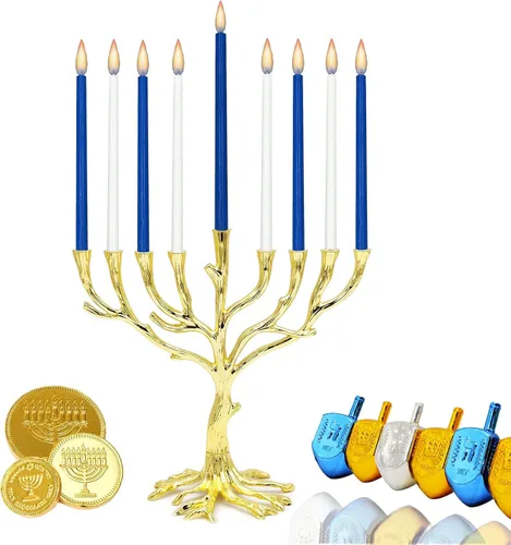 Vista 7 de 2 paquetes de velas de menorá de Janucá de lujo azules y blancas con forma de cono para las 8 noches de Janucá, tiempo de combustión de 45 minutos