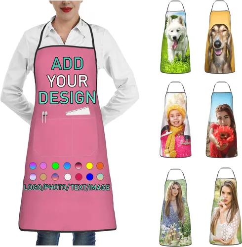 Vista 16 de Delantal personalizado con 2 bolsillos, personalizable con nombre, texto, logotipo, foto, cocina, horneado, delantal de cocina para mujeres y hombres