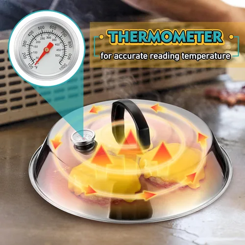 Vista 5 de Cúpula para Derretir Queso de 12 Pulgadas, HaSteeL Cubierta Redonda de Acero Inoxidable para Rociar y Vaporizar, Cúpula Grande Sólida para Plancha