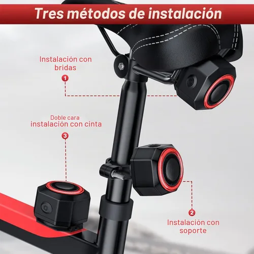 Vista 7 de Alarma de bicicleta con control remoto, luz trasera de bicicleta y luz de freno encendido/apagado automático USB-C recargable, sistema de alarma