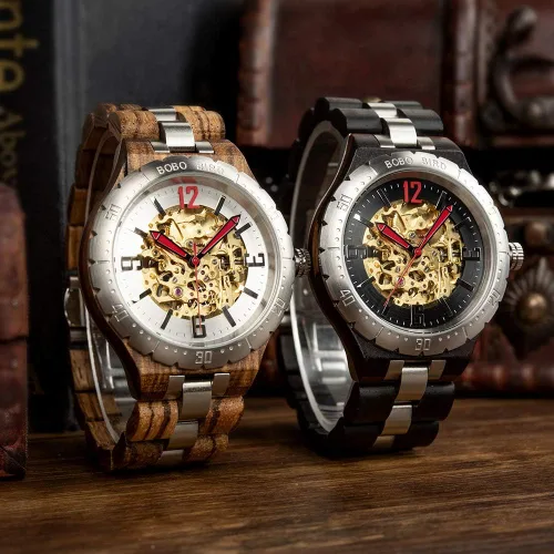 Vista 7 de BOBO BIRD Reloj mecánico automático de madera para hombre de diseño de marca de lujo multifunción de negocios de lujo para hombres