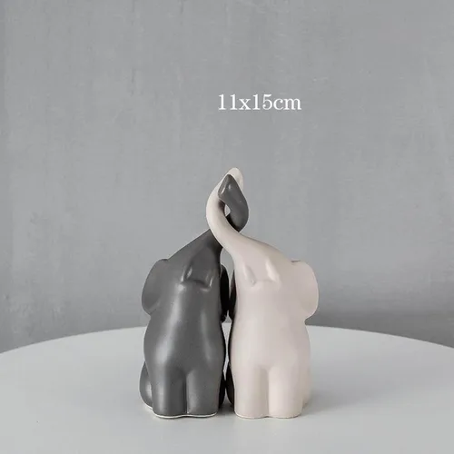 Vista 6 de Figuras de cerámica de elefante gris y blanco, arte de pie, artesanía para decoración del hogar, M