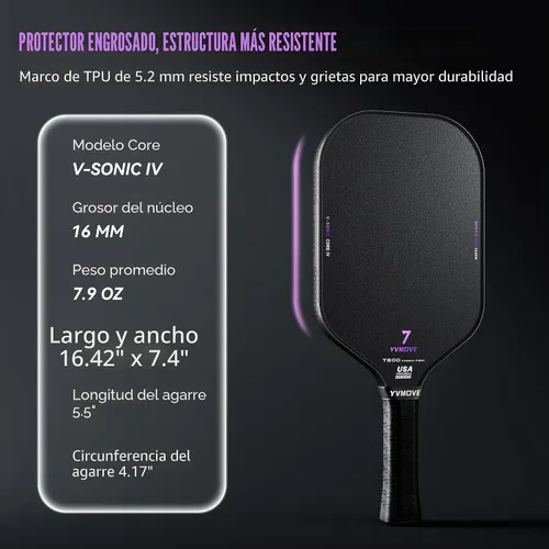 Vista 8 de USAPA Approved Pickleball Paddle 6-Layer T800 Carbon Fiber 16mm Thermoformed Pickleball Racket with High Spin & Extended Grip, Professional