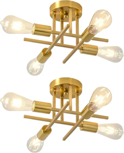 Vista 9 de EGM Lámpara de techo semiempotrada dorada, lámpara de cocina moderna de 4 luces con base E26, lámpara de techo para dormitorio, candelabro Sputnik