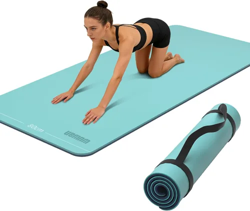 Vista 8 de Tapete de yoga ancho de 31.5 in, antideslizante, extra grueso, de 1/3 pulgadas, material TPE de alta resistencia, esterillas de yoga caliente