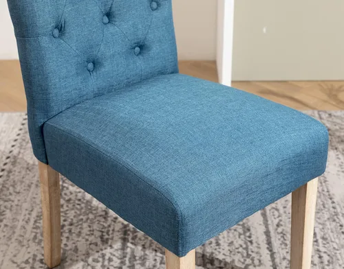 Vista 6 de Juego de 2 sillas de comedor Parsons con respaldo alto y patas de madera de goma maciza, color azul