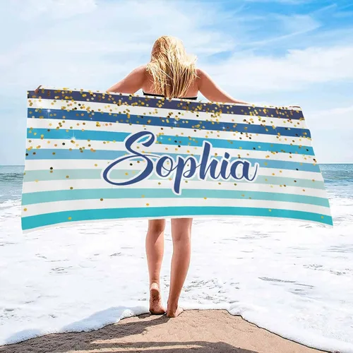 Vista 12 de InterestPrint Toalla de playa personalizada para mujeres y hombres, con texto dorado brillante, color verde, toallas de playa personalizadas