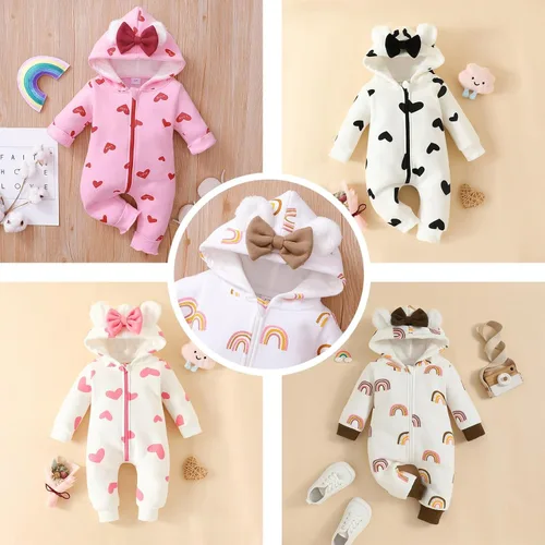 Vista 3 de Mameluco unisex con capucha para bebé, con capucha, con pies, manga larga, con cremallera, lazo, para jugar