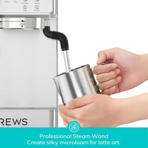Vista 7 de CASABREWS MARENZA Máquina de café expreso con molinillo integrado y varita Plateado