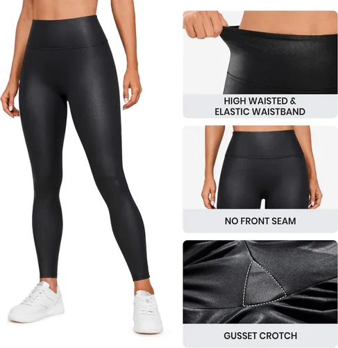 Vista 4 de CRZ YOGA Butterluxe Matte Faux Leather Leggings for Women 28'' - No Front Seam High Waist Stretch Tights Pleather Pants