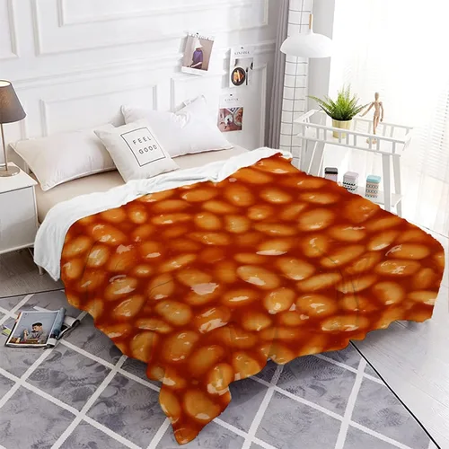 Vista 7 de Manta de frijoles horneados 3D para niñas, niños, suave y acogedora manta de vellón divertida para cama, sofá, sillas, para todas las estaciones