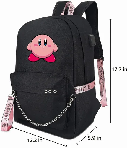 Vista 3 de Roffatide Anime Kirby - Mochila escolar para computadora portátil con puerto de carga USB y puerto para auriculares