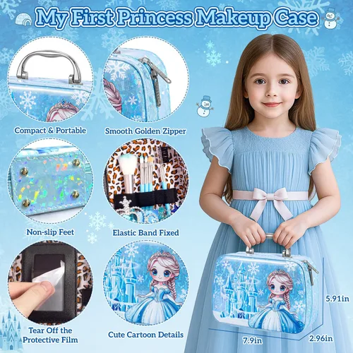 Vista 6 de Hohosunlar Maquillaje de simulación Frozen para niñas, juguetes 3-5 años, maquillaje de juguete falso, juguetes de princesa de Frozen para niñas