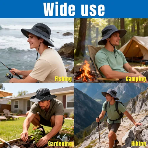 Vista 7 de NPJY Sun Bucket Hats Wide Brim Fishing Hat UPF 50+ Beige