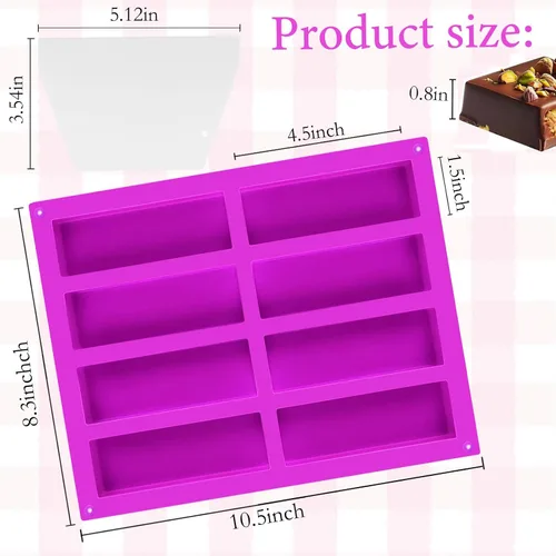 Vista 2 de Paquete de 3 moldes de barra de granola de silicona de 8 cavidades, molde rectangular de barra de proteínas de silicona para hornear barra