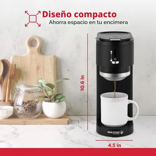 Vista 6 de Holstein Housewares Cafetera 2 en 1 de una sola porción, doble preparación, compatible con cápsulas K-Cup y café molido, filtro reutilizable Negro