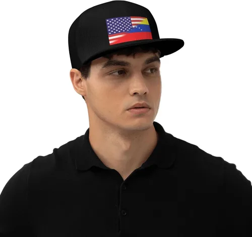 Vista 2 de Gorra de béisbol con bandera de Venezuela americana combinada para hombres y mujeres, ajustable, sombreros de camionero vintage lavados, regalos, 2