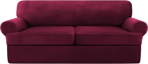 Vista 10 de NA Funda de terciopelo para sofá con cojín en T, 4 piezas, fundas de sofá suaves para sofá, fundas protectoras de muebles con 3 asientos Marfil
