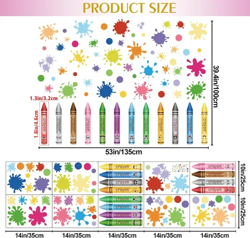 Vista 2 de 10 hojas creativas de colores de crayones de pared, calcomanías de acuarela con tinta, puntos, calcomanías de pared, calcomanías de pared