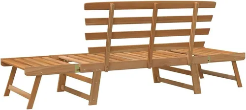 Vista 6 de 2-in-1 Convertible Garden Bench Daybed, Solid Acacia Wood Bench with Adjustable Armrests, Brown Outdoor Seating for Patio Balcony