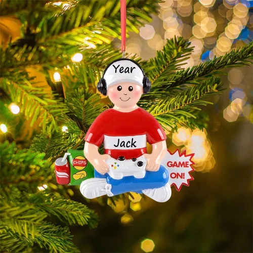 Vista 2 de MAXORA Adorno personalizado para árbol de Navidad para niños, adorno de jugador de video gamer, controlador de mano, decoración de árbol de Navidad