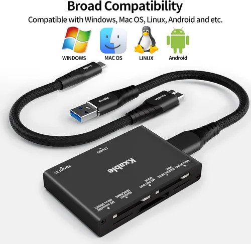 Vista 6 de Lector de tarjetas SD 7 en 1, Kxable USB 3.0 lector de tarjetas de memoria/escritor de 5 Gbps, para SD/Micro SD/MS/CF/MMC/XD/SDHC/SDXC, lector