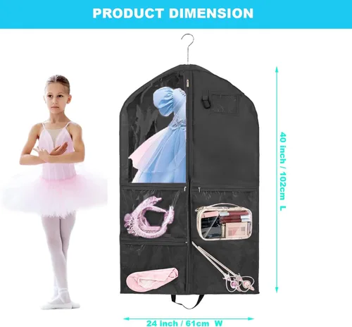 Vista 2 de Bolsa de ropa colgante de 40 pulgadas, impermeable, almacenamiento de disfraces de baile, bolsa de ropa de viaje para niños (rojo rosa, paquete de 2)