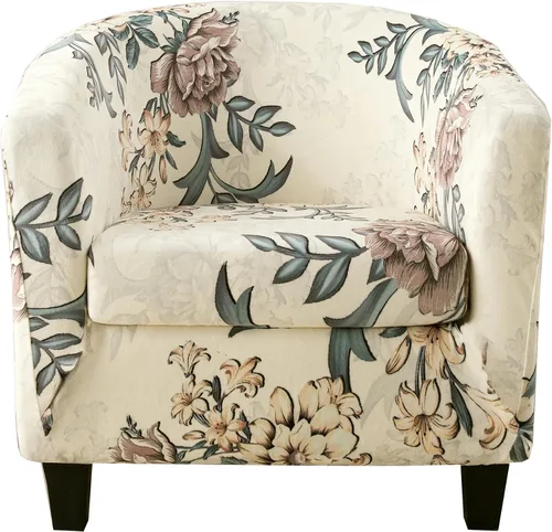 Vista 37 de CRFATOP - Funda elástica para sillón de club (2 piezas) 1 Club Cover & 1 Cushion Cover, Soft Round Tub Sofa Covers, Pet Friendly, Washable
