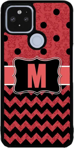 Vista 9 de Funda de goma negra con diseño de lunares Chevron Damasco rojo y negro con inicial negra compatible con Google Pixel 10, 10 Pro, 10 Pro XL, 9a, 9