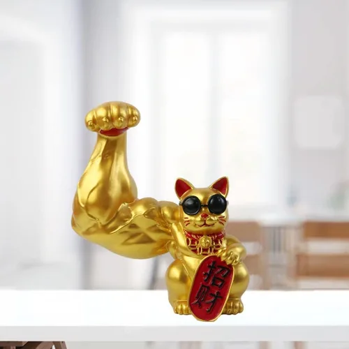 Vista 2 de Prettyia Estatua de gato de la suerte, brazo agitador de gato de la suerte, brazo musculoso de mano gigante, decoración de gato agitado, gato