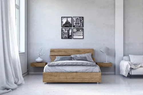 Vista 3 de Wieco Art Arte de pared enmarcado, arquitecturas modernas, 4 paneles, impresiones en lienzo giclée, edificios de Europa, lienzo de paisaje blanco