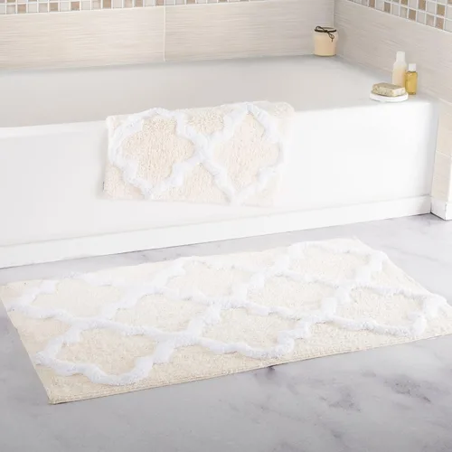 Vista 8 de Lavish Home Juego de alfombrillas de baño de enrejado de 2 piezas 100% algodón, color negro