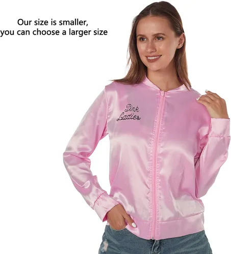Vista 3 de THDZS Chaqueta rosa de los años 50 para mujer grasa con cuello bufandas disfraz de cosplay de Halloween