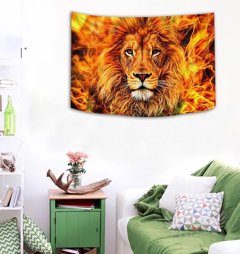 Vista 3 de Rasta Lion of Judah - Tapiz con cabeza de llama, 60 x 40 pulgadas, para colgar en la pared, decoración del hogar Burning Flame Rasta Lion of Judah