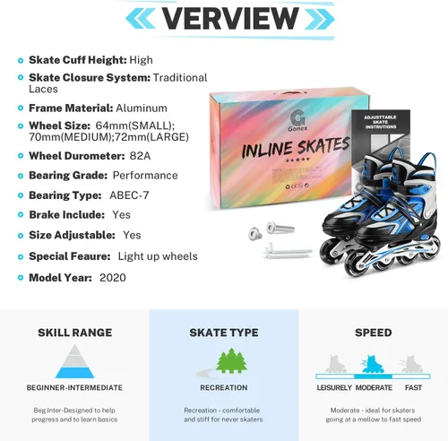 Vista 6 de Gonex Inline Skates for Girls Boys Kids, Light Up Roller Blades, Blue Azul