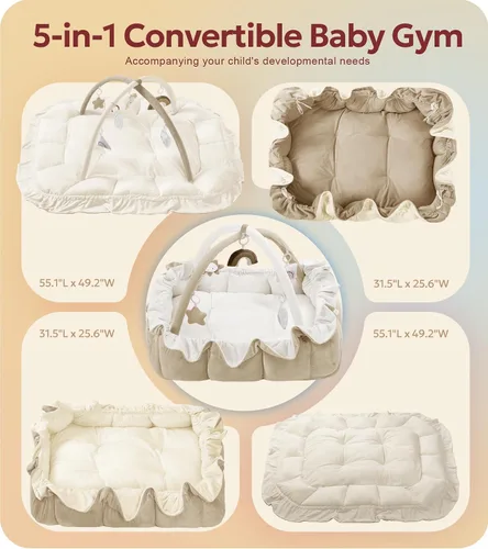Vista 2 de Mallify Gimnasio de felpa 5 en 1 para bebés, tapete de juego para bebés, gimnasio convertible para bebés con manta y 6 juguetes, tapete
