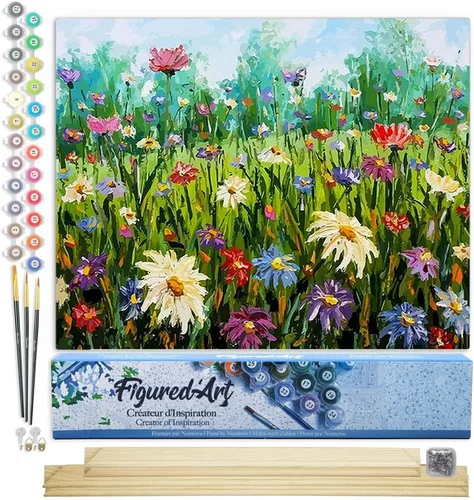 Vista 135 de Figured'Art Pintura por números para adultos, flores rojas abstractas, 16 x 20 pulgadas, kit de pintura artística para manualidades, lienzo