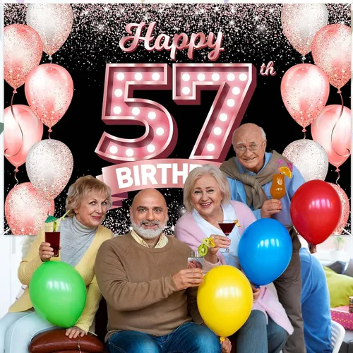 Vista 130 de Cartel de feliz cumpleaños décimo oro rosa, telón de fondo, saludos a 10 años, globos de confeti, decoración temática para niñas de 10 años