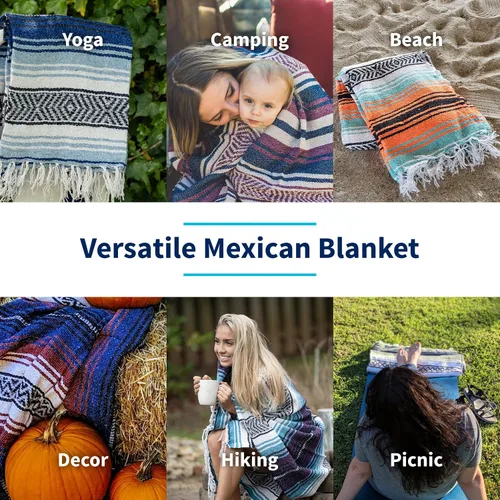 Vista 5 de La Montana Mantas y mantas mexicanas, paquete de 10, 74 x 50 pulgadas, hechas en México, manta de yoga ligera para escuelas, estudios, al aire