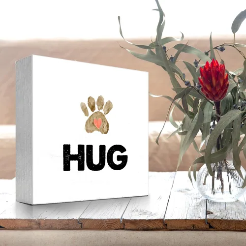 Vista 4 de z-crange Hug Cute Pet Heart Paw Print Wood Block Sign Decoración de escritorio, divertida caja de madera para mascotas, gatos, perros, caja