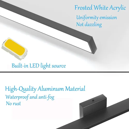 Vista 4 de Ralbay Moderna lámpara LED negra de 40 pulgadas, juego de baño todo en uno de 5 piezas, aluminio esmerilado de 38 W para accesorios de iluminación