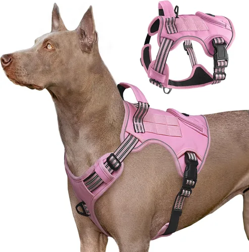 Vista 8 de Arnés táctico resistente para perros grandes, chaleco reflectante ajustable de servicio con mango de control y 4 parches, arnés militar