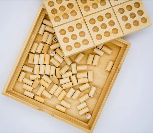 Vista 4 de Project Genius Ecologicals Bamboo Sudoku, rompecabezas ecológicos, rompecabezas de bambú, incluye clavijas numeradas para tablero de juego y folleto
