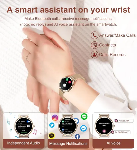 Vista 2 de Reloj inteligente para mujer, reloj inteligente de 1.27 pulgadas con llamada Bluetooth, oro rosa y rosa