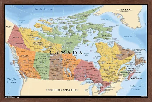 Vista 12 de Trends International Map - Póster de pared de Canadá de 14.725 x 22.375 pulgadas, versión con marco en color madera rústica