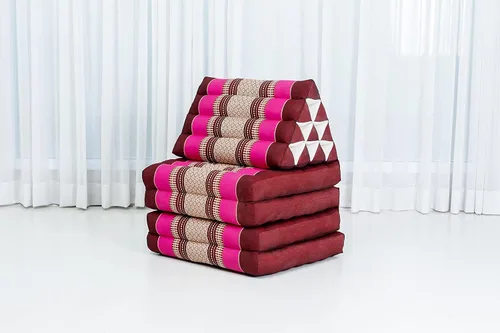 Vista 5 de Leewadee Cómodo colchón japonés de suelo, cama tailandesa con cojín triangular, colchón futón, tapete de masaje tailandés extra largo, 89 x 20 Rosa
