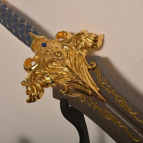 Vista 6 de Sword fort Espada de acero inoxidable de 46.5 pulgadas, espada de león rey Ryan, espada vintage de artes marciales con placa para colgar, cabeza